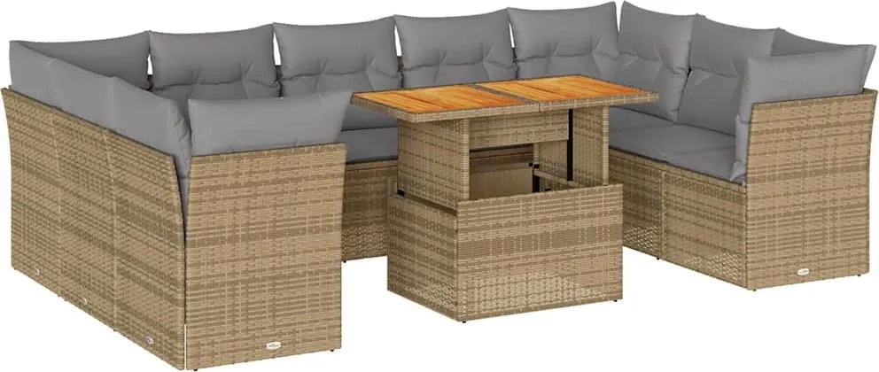 vidaXL Set canapele de grădină cu perne, 10 piese, bej, poliratan