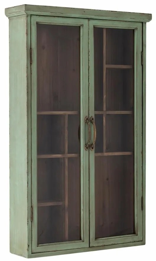 Vitrina verde, din lemn cu aspect vintage, 7 rafturi, Hazem