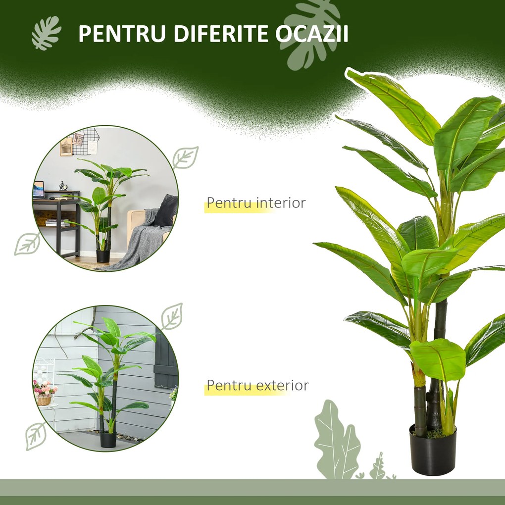 HOMCOM Bananier Planta in Ghiveci Bananier Artificial, Planta Artificiala de Interior si Exterior, 150 cm | Aosom Romania