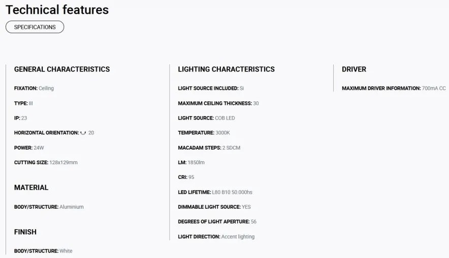 Spot LED incastrabil MINI COLIN-1 White recessed CRI95 18-25W 3000K 56°