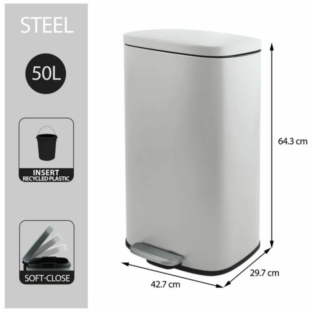 Coș de gunoi cu pedală soft-close Spirella Akira50 l, alb mat, 50 l