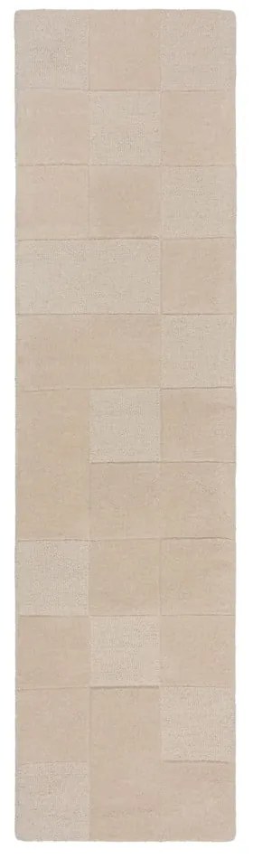 Covor tip traversă bej țesut manual din lână 60x230 cm Checkerboard – Flair Rugs