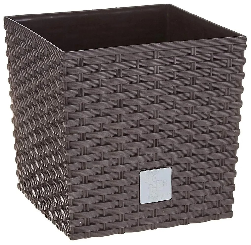 Ghiveci de flori, Prosperplast, Rato Low, patrat, 6.8 L, imitatie ratan, maro, 20x20x20.2 cm