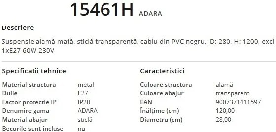Pendul design modern, diametru 28cm, ADARA 15461H GL