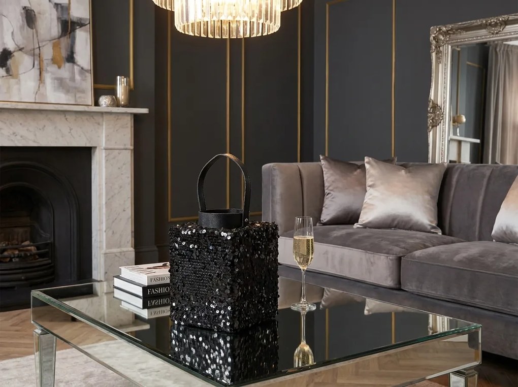 Laterna cu sclipici LOFTY GLAM 20 cm, neagra