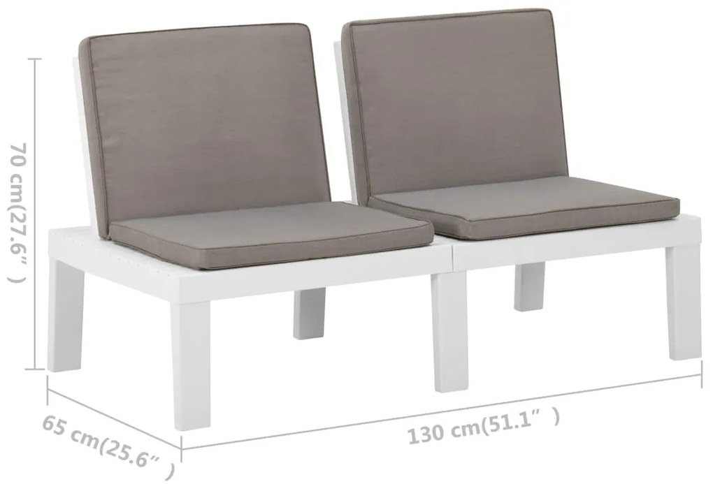 Set mobilier de gradina cu perne, 2 piese, alb, plastic Alb, 2