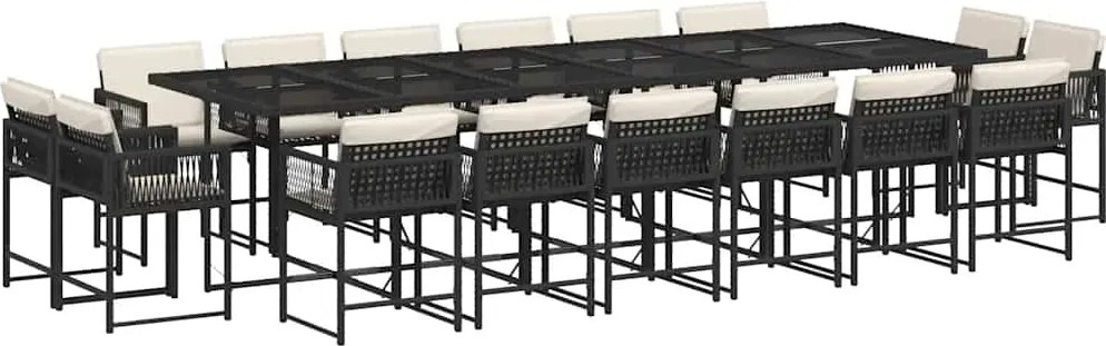 vidaXL Set mobilier de grădină cu perne, 17 piese, negru, poliratan