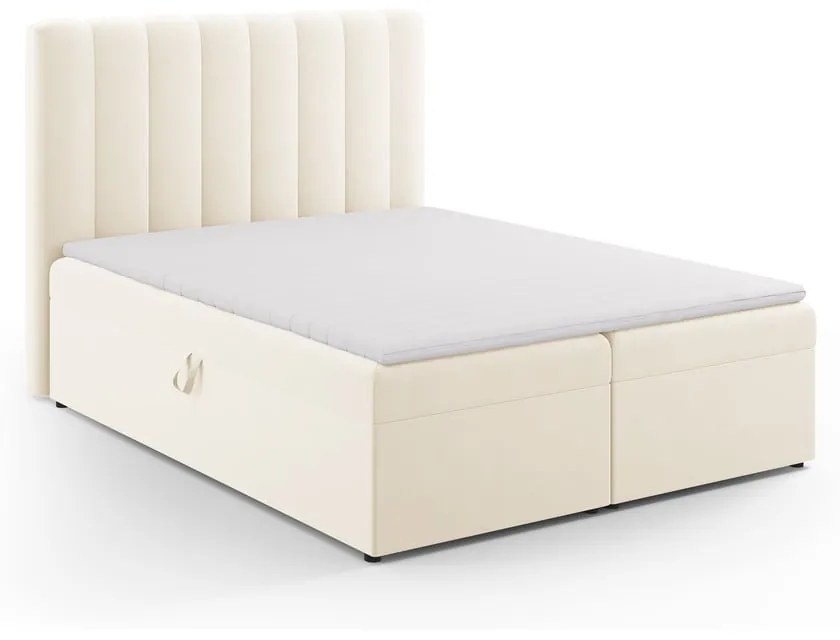 Pat boxspring bej cu spațiu de depozitare 160x200 cm Gina – Milo Casa