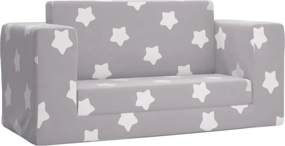 vidaXL Canapea extensibilă copii 2 locuri gri deschis/stele pluș moale