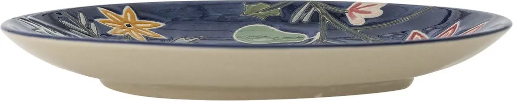 Set 4 farfurii din ceramică albastră cu motive florale dense pictate manual, 20,5×2,5 cm, „Meredith"