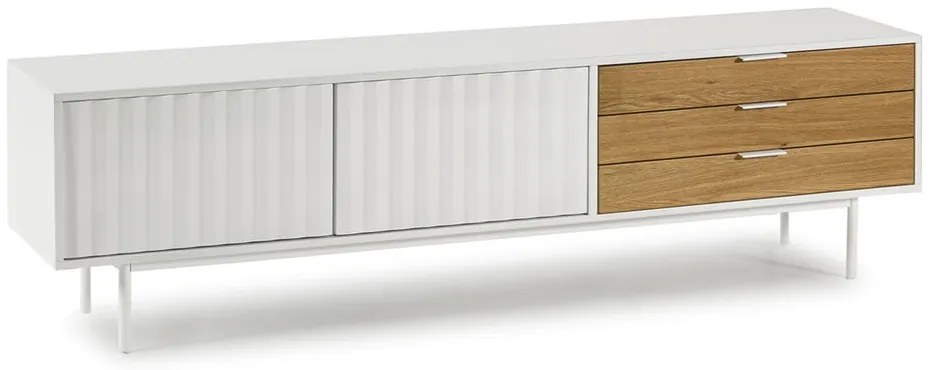 Comodă TV albă/în culoare naturală cu aspect de lemn de stejar 180x52 cm Sierra – Teulat