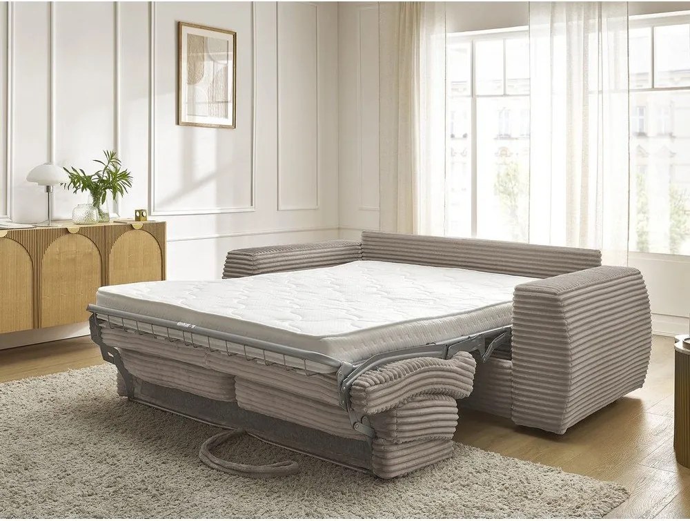 Canapea verde pentru dormitul zilnic/extensibilă cu tapițerie din catifea reiată 220 cm Hugo – Bobochic Paris