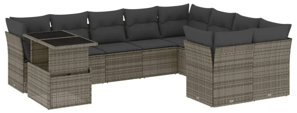 3266850 vidaXL Set mobilier de grădină cu perne, 10 piese, gri, poliratan