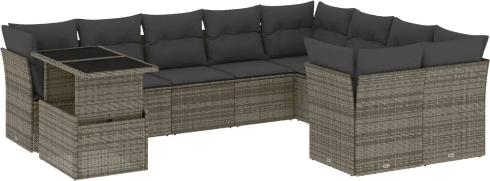 vidaXL Set mobilier de grădină cu perne, 10 piese, gri, poliratan