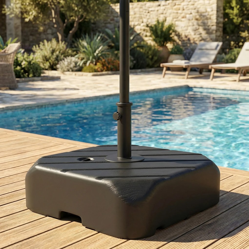 Outsunny Bază pentru umbrelă pe roți, umplere cu 45 kg apă / 72 kg nisip, pentru stâlp Ø 38 și 48 mm, negru | Aosom Romania