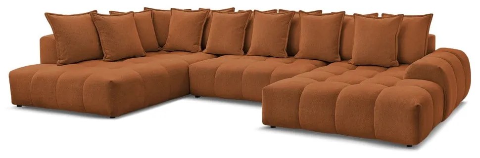 Colțar teracotă extensibil/cu spațiu de depozitare cu tapițerie din chenille (cu colț pe partea stângă/în formă de "U") Everest – Bobochic Paris