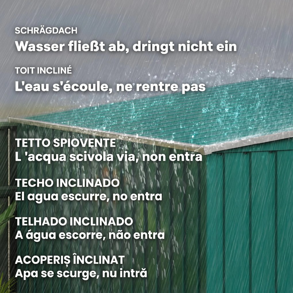 Outsunny Magazie Grădină din Oțel, Ușă Glisantă, pentru Căsuță de Unelte, Căsuță de Grădină, 154x206.5x160/181 cm, Albă | Aosom Romania