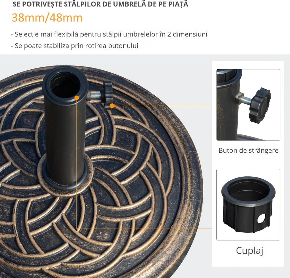 Outsunny Suport Umbrelă 12kg, Design Rotund, Stil Bronz, pentru Exterior | Aosom Romania