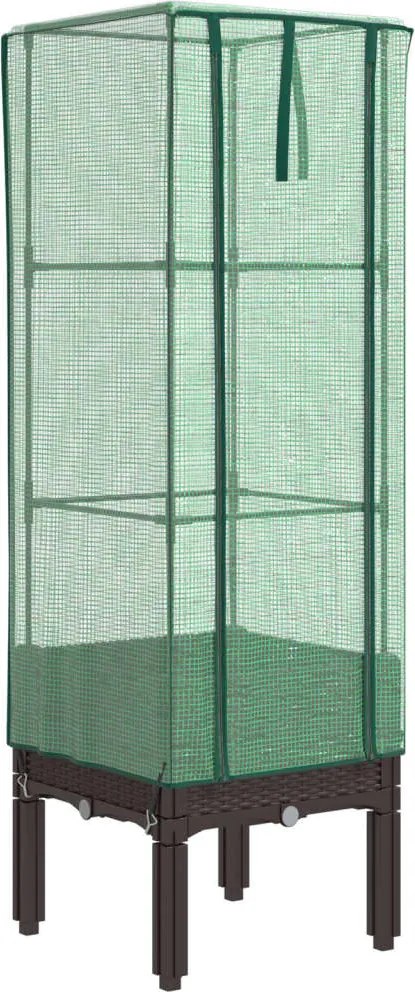 vidaXL Strat înălțat cu husă de seră, aspect ratan, 40x40x140 cm