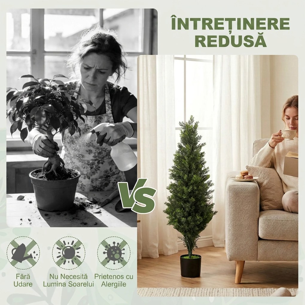HOMCOM Set 2 plante artificiale de chiparos, 90 cm, pentru interior și exterior, cu ghiveci, 564 frunze, verde | Aosom Romania