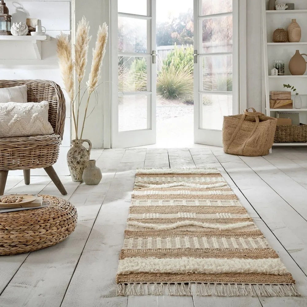 Covor din iută Flair Rugs Medina, 60 x 230 cm, bej