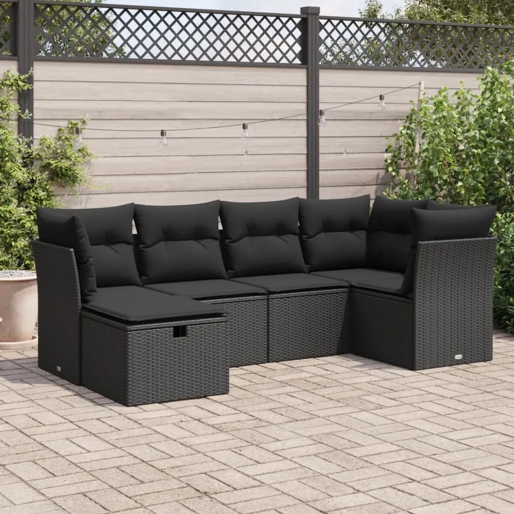 3325281 vidaXL Set mobilier de grădină cu perne, 6 piese, negru, poliratan