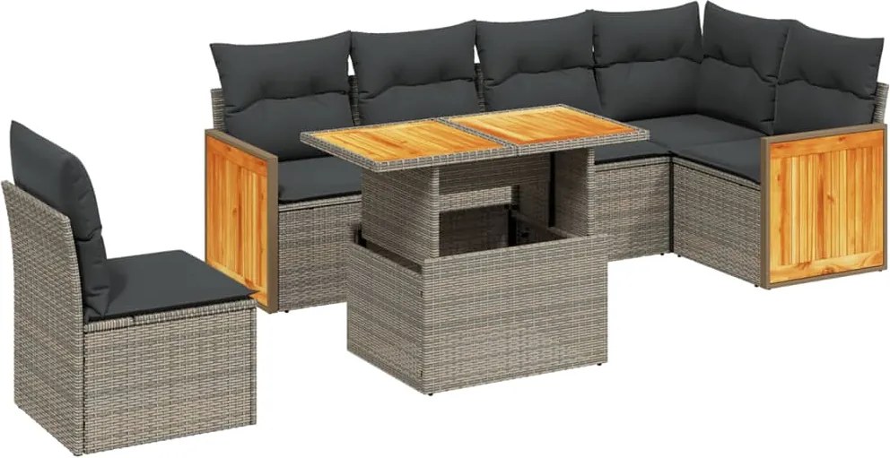 vidaXL Set canapele de grădină, 7 piese, cu perne, gri, poliratan