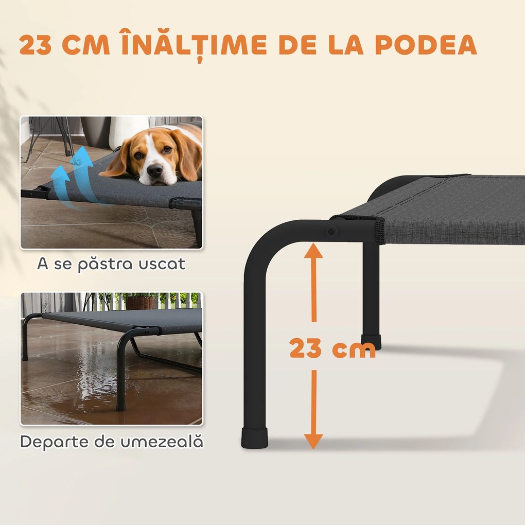PawHut Pat Ridicat pentru Câini de Talie Mare, Targă Portabilă din Oțel și Plasă Respirabilă, Ușor de Montat, Gri, 152x94x23 cm | Aosom Romania
