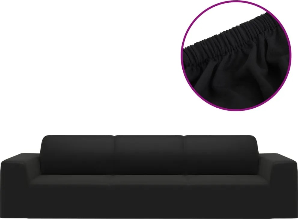 vidaXL Husă elastică pentru canapea cu 4 locuri poliester jersey negru