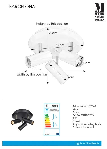 Markslöjd 107348 - Lampă spot BARCELONA 3xGU10/12W/230V