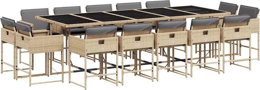 vidaXL Set mobilier grădină cu perne, 15 piese, bej combinat poliratan