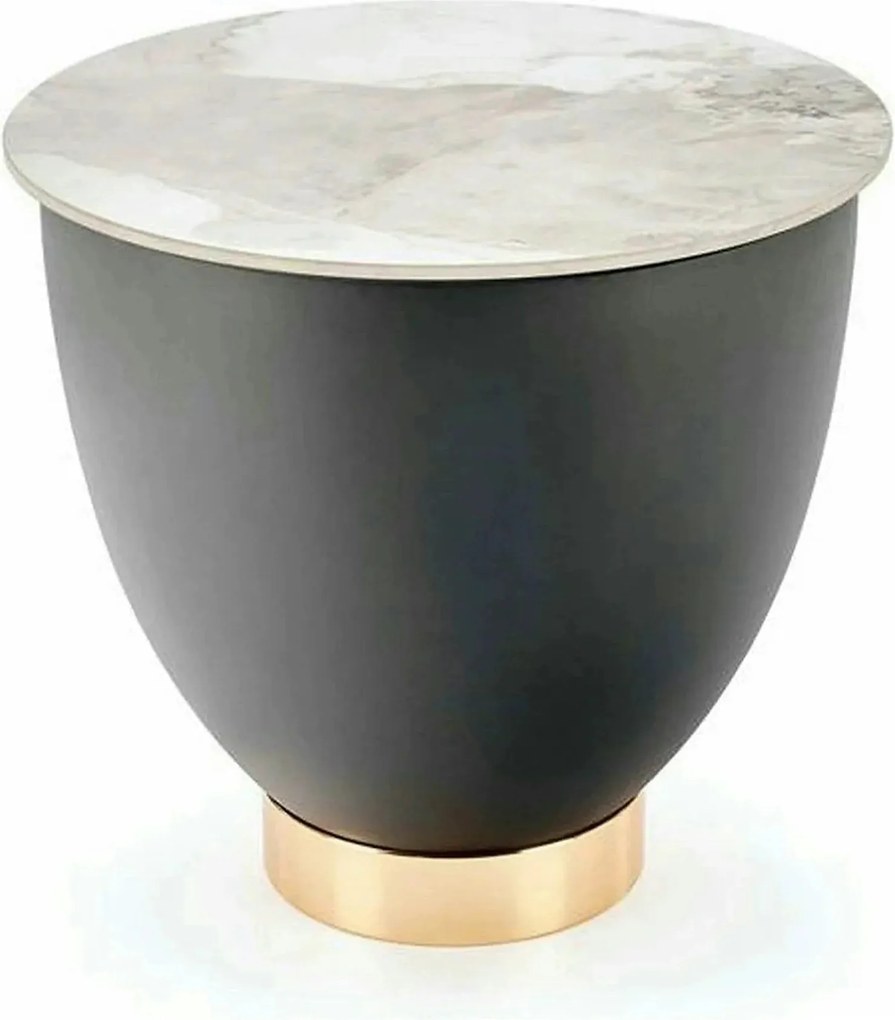 Masuta cafea CECILIA S, alb cu efect de marmura/negru/auriu, ceramica/