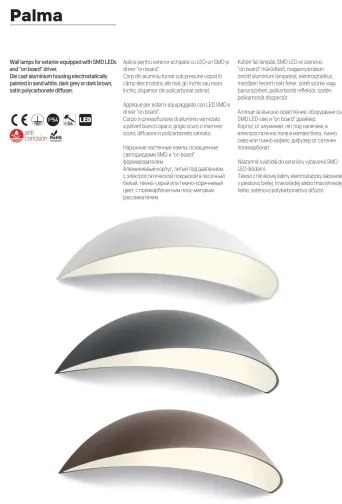 Redo 90236 - Aplica de perete pentru exterior PALMA LED, 18W, 230V, IP54, maro