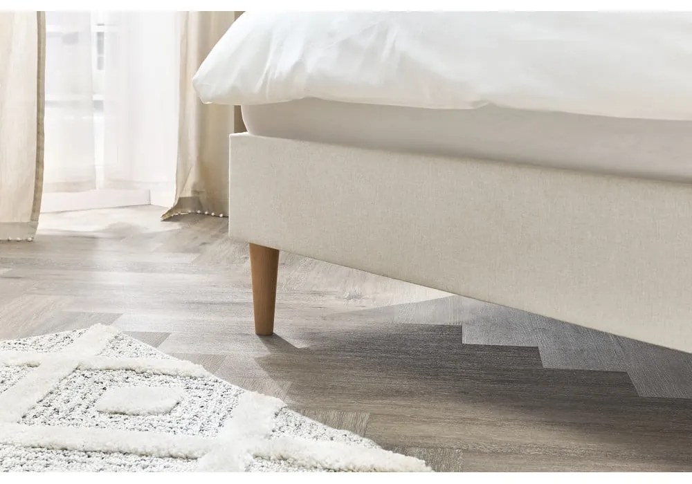 Pat matrimonial 180x200 cm bej tapițat cu somieră Sary – Bobochic Paris