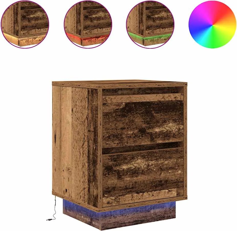 vidaXL Noptiere cu lumini LED 2 buc Lemn vechi 38x34x50 cm