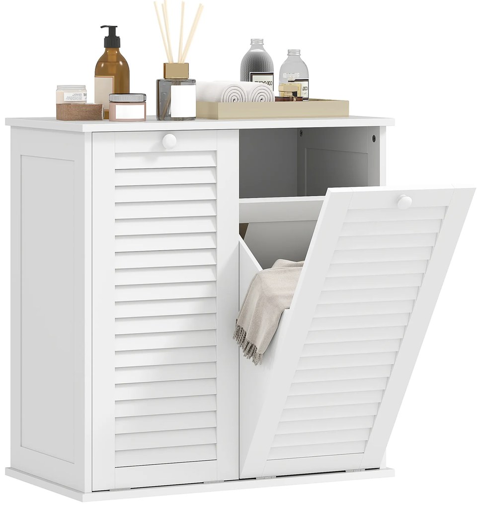 HOMCOM Dulap baie cu coș de rufe mobilier baie din lemn uși lamelare 2 coșuri 70 x 38 x 73 cm alb | Aosom Romania