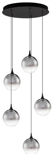 Lustra moderna cu 5 pendule LED, Metal, Sticla, Fumuriu, ORENDA