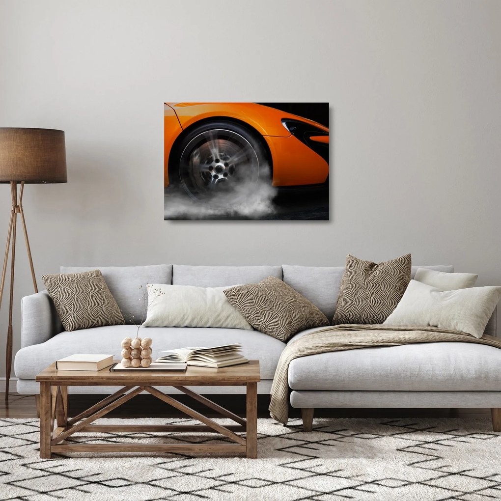 Tablou pe sticlă - Mașină sport portocalie (70x50 cm)