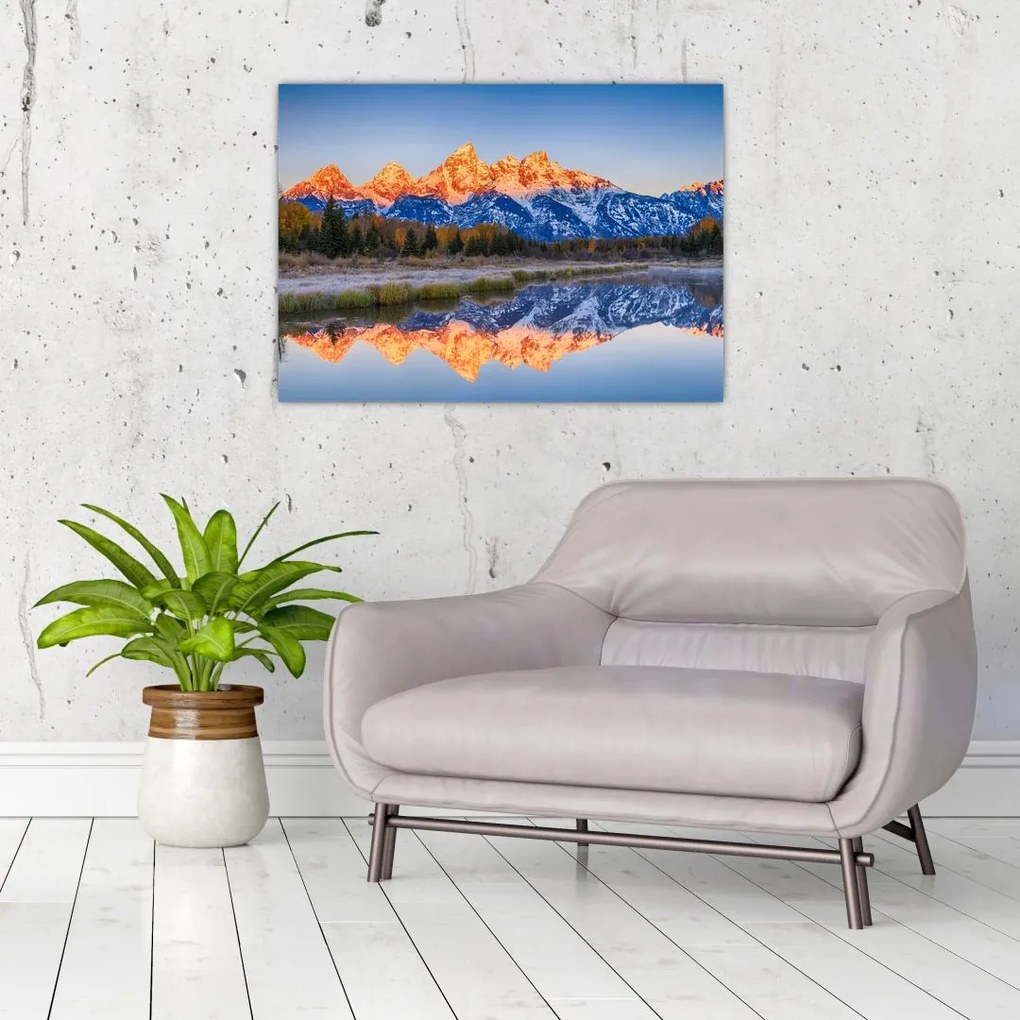 Tablou cu vârfuri de munți înzăpezăți (70x50 cm)