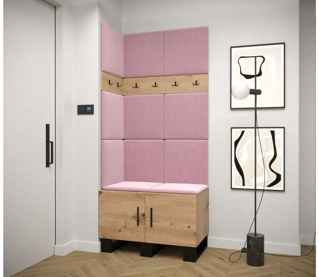 Set mobilier pentru hol Amanda 11 (Stejar artisan + roz). 1085948