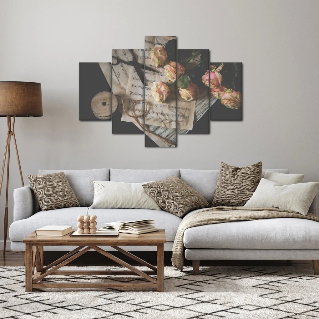 Tablou cu note muzicale și trandafiri (150x105 cm)