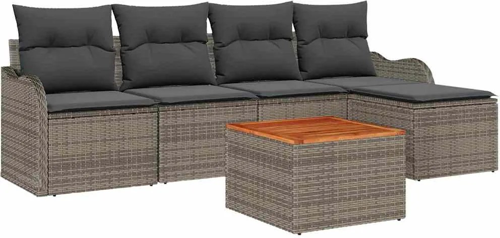 vidaXL Set de canapele pentru grădină cu pernă 6 pcs Gri poliratan