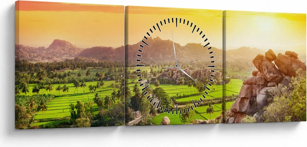 Tablou cu valea Hampi în India (cu ceas) (90x30 cm)