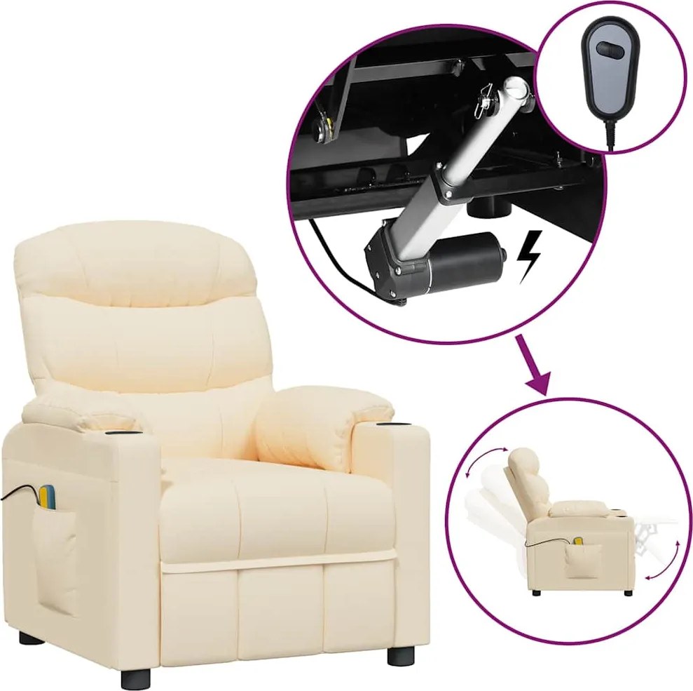 vidaXL Fotoliu de masaj electric rabatabil, crem, textil
