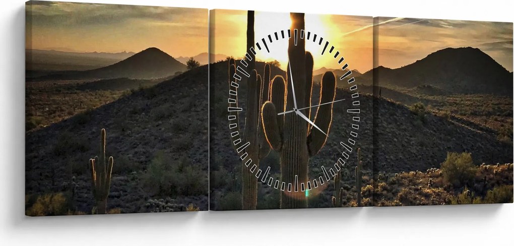 Tablou - cactușii la soare (cu ceas) (90x30 cm)