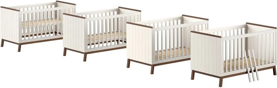 Pătuț bej din lemn de pin cu latură detașabilă/cu înălțime reglabilă 70x140 cm Sezane – Vipack