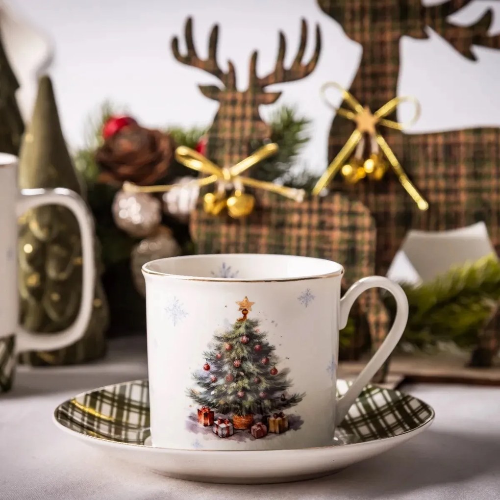 Altom Ceasca de porțelan cu farfurioară ChristmasTree 260 ml