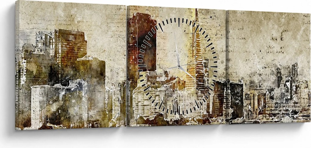 Tablou - Oraș artistic (cu ceas) (90x30 cm)