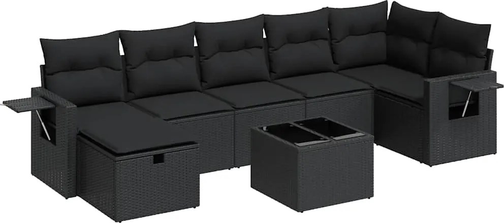 vidaXL Set mobilier de grădină cu perne, 8 piese, negru, poliratan