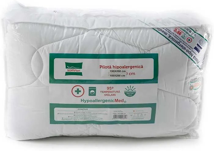 PILOTA HIPOALERGENICA, MEDICINALA, 400 G/MP, 150X200 CM, ANOTIMP IARNA, MATERIAL HUSA MICROFIBRA, UMPLUTURA POLIESTER, ALB